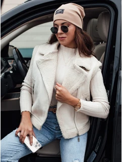Dámska semišová vesta s ovčou kožušinou WOOLZIP biela FashionStreet TY4743