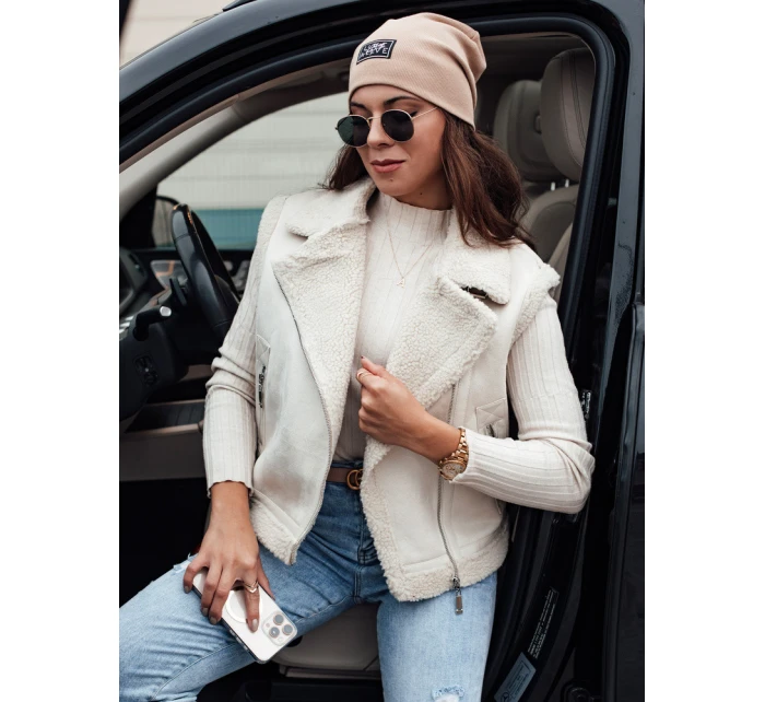 Dámska semišová vesta s ovčou kožušinou WOOLZIP biela FashionStreet TY4743