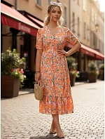 Dámske midi šaty s kvetinovým vzorom oranžové FashionStreet EY2657 Dámske midi šaty s kvetinovým vzorom oranžové FashionStreet EY2657