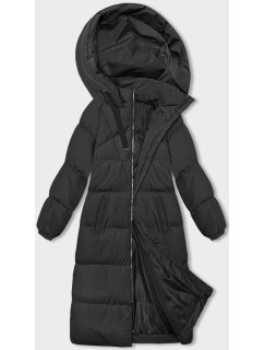 Dlhá čierna hrubšia dámska bunda s kapucňou (5M3163-392)