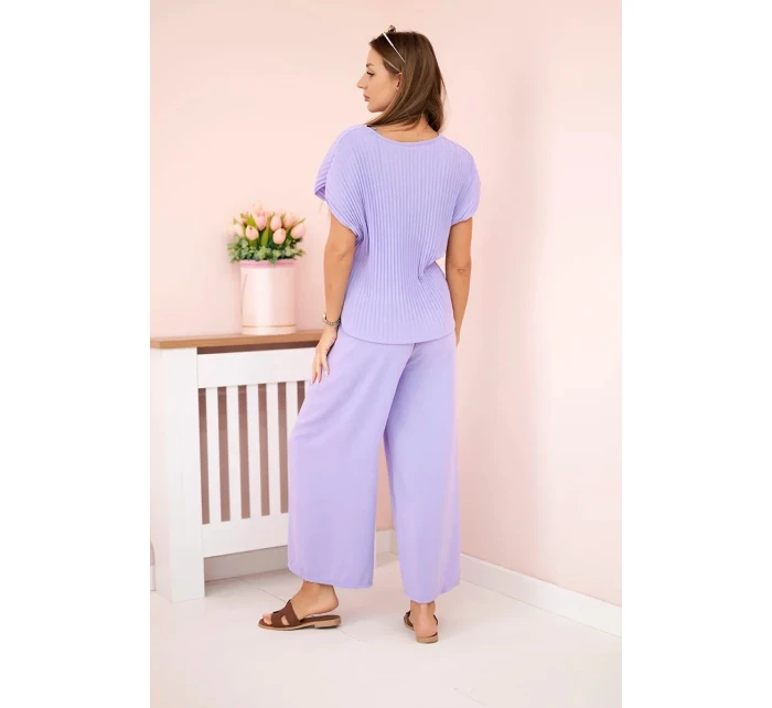 Viskózový komplet plisovaná halenka + kalhoty světle fialová