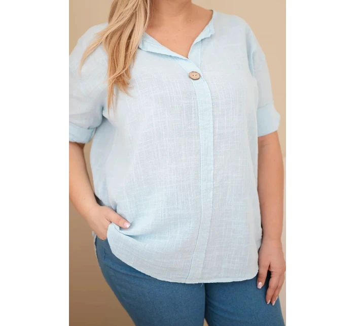 Dámska bavlnená blúzka v nadmernej veľkosti s výstrihom na gombíky Modrá
