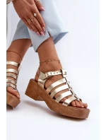 Zazoo 40410 Skórzane Sandały Damskie Złote