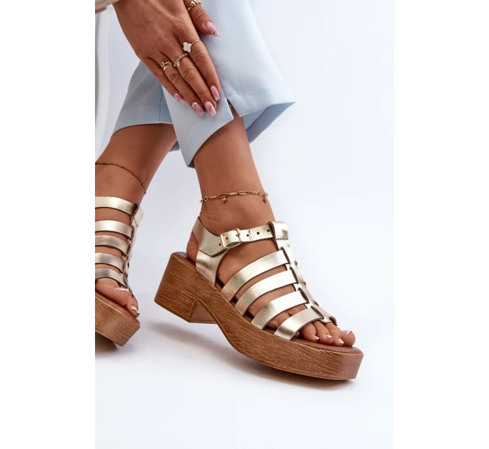 Zazoo 40410 Skórzane Sandały Damskie Złote