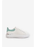 Niskie Trampki Damskie Na Platformie Z Eko Skóry Biało-Zielone Nevelena Niskie Trampki Damskie Na Platformie Z Eko Skóry Biało-Zielone Nevelena