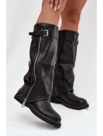 Dámské kozačky s límcem sponou a stříbrným zipem vyhřívané černé model 21711800 - Boto
