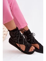 Dámské Sandály Eko Semišové S Vysokým Nártem a Zavazováním Černé Ferlisse