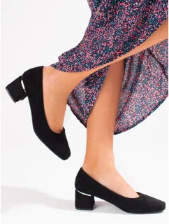 Trendy dámske čierne lodičky na širokom podpätku