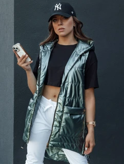 Dámska prešívaná dlhá vesta s kapucňou JESS zelená FashionStreet TY4454