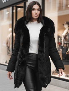 Dámska zimná bunda MORISIO dlhá prešívaná s kapucňou čierna FashionStreet TY4702z