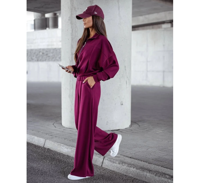 Komplet damski spodnie i bluza ze bordowy model 21470450 - Moon