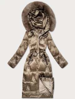 Tmavobéžová dámska zimná bunda so šnúrkou v páse S'West (B8522-12)