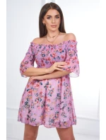 Španielske šaty s kvetinovým motívom fialovej
