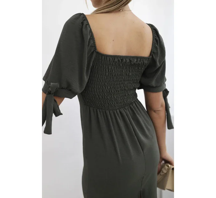 Šaty s viazanými rukávmi khaki Šaty s viazanými rukávmi khaki