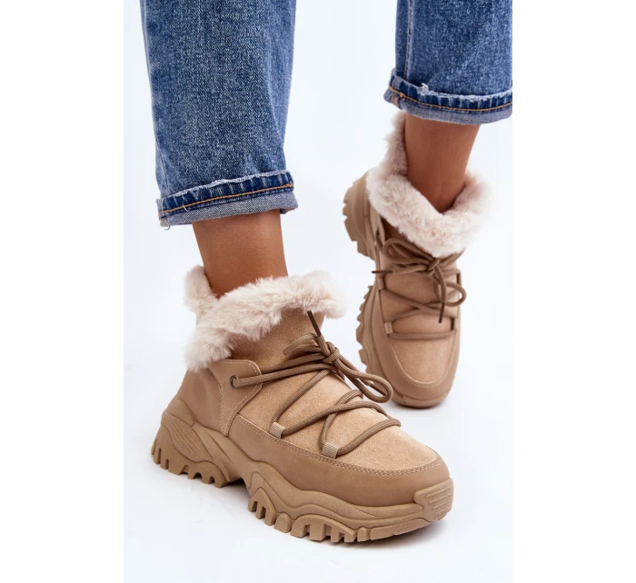 Damskie Botki Trapery Z Futerkiem Beżowe Cresandi Damskie Botki Trapery Z Futerkiem Beżowe Cresandi