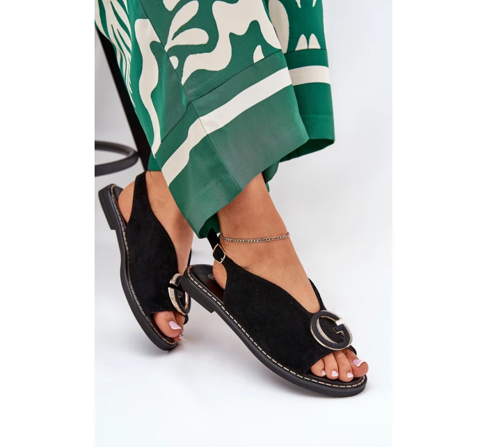 Płaskie Sandały Z Ozdobą Czarne Haliones Płaskie Sandały Z Ozdobą Czarne Haliones