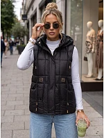 Dámska prešívaná vesta s kapucňou, čierna, FashionStreet TY5973 Dámska prešívaná vesta s kapucňou, čierna, FashionStreet TY5973