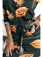 13-165 Športové šaty s vreckami - zelené + oranžové pery