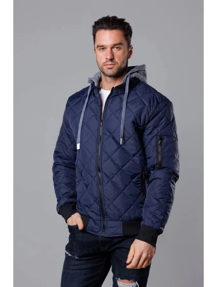 Tmavě modrá pánská bunda typu "bomber" s kapucí model 18344929 - J.STYLE