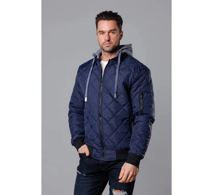 Tmavě modrá pánská bunda typu "bomber" s kapucí model 18344929 - J.STYLE