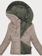 Obojstranná krátka bunda s kapucňou cappuccino-khaki (B8181-12011)