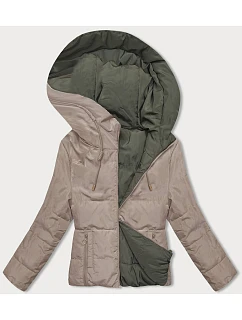 Obojstranná krátka bunda s kapucňou cappuccino-khaki (B8181-12011)