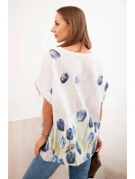Dámske bavlnené tričko s kvetinovým vzorom biele Dámske bavlnené tričko s kvetinovým vzorom biele