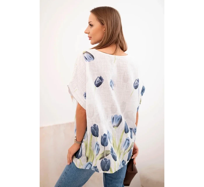 Dámske bavlnené tričko s kvetinovým vzorom biele Dámske bavlnené tričko s kvetinovým vzorom biele