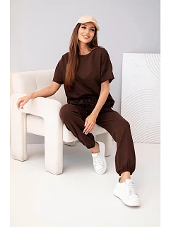 Dámska bavlnená blúzka s krátkym rukávom a tepláky Brown