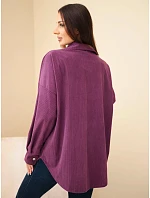 Dámská košile z model 22347746 bavlněná oversize s kapsami a dlouhým rukávem fialová tmavá - K-Fashion