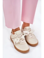 Niskie Sneakersy Damskie Z Koronką Panterka Beżowe Zielle