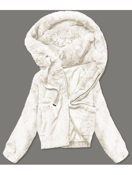 Krátka dámska kožušinová bunda v ecru farbe (B8050-26)