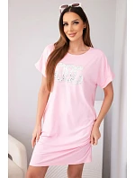 Dámske viskózové šaty s krátkymi rukávmi a ozdobnou potlačou candy pink