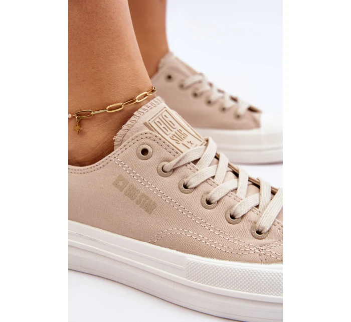 Niskie Sznurowane Tenisówki Big Star LL274969 Beżowe