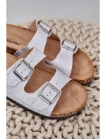 Materiałowe Klapki Na Korkowej Podeszwie Z Klamrami Jasnoszare Atera Materiałowe Klapki Na Korkowej Podeszwie Z Klamrami Jasnoszare Atera