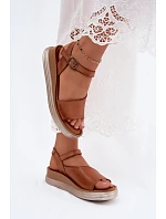Kožené dámské sandály na platformě model 22208644 Camel - Maciejka