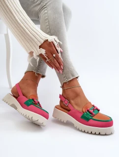 Dámske ploché sandále na podpätku s oranžovou ozdobou D&A