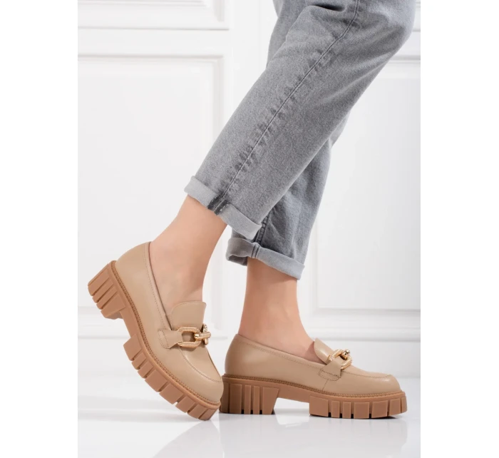 Moderné hnedé poltopánky dámske na plochom podpätku Moderné hnedé poltopánky dámske na plochom podpätku