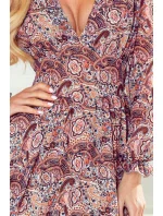 Dámske šifónové midi šaty s hnedým vzorom "boho" 378-1 Dámske šifónové midi šaty s hnedým vzorom "boho" 378-1