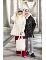 Dámská prošívaná oversize bunda v ecru barvě s kapucí model 20471213 - Ann Gissy