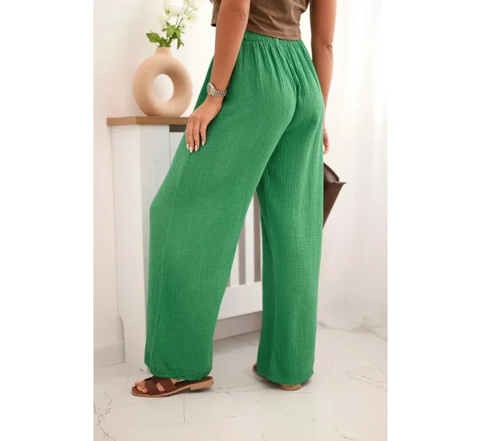 Mušelínové nohavice so širokými nohavicami zelenej farby