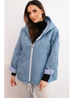 Dámska jarná prešívaná bunda s kapucňou a džínsovým zipsom, denim