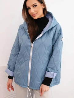 Dámska jarná prešívaná bunda s kapucňou a džínsovým zipsom, denim