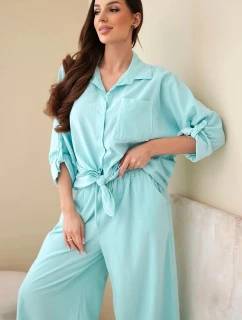 Dámský bavlněný komplet s košilí a širokými nohavicemi model 22015454 - K-Fashion