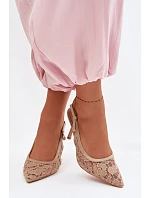 Dámské sandály na podpatku s krajkou tmavě béžové model 22103110 - Boto