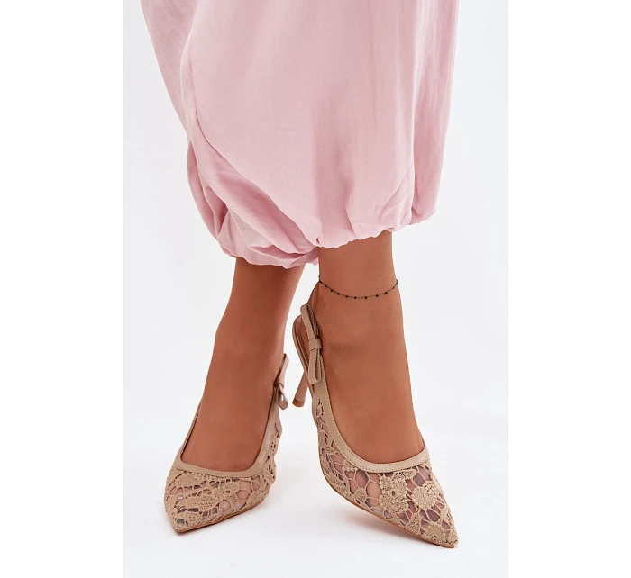 Dámské sandály na podpatku s krajkou tmavě béžové model 22103110 - Boto