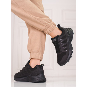 Dizajnové čierne trekingové topánky dámske bez podpätku