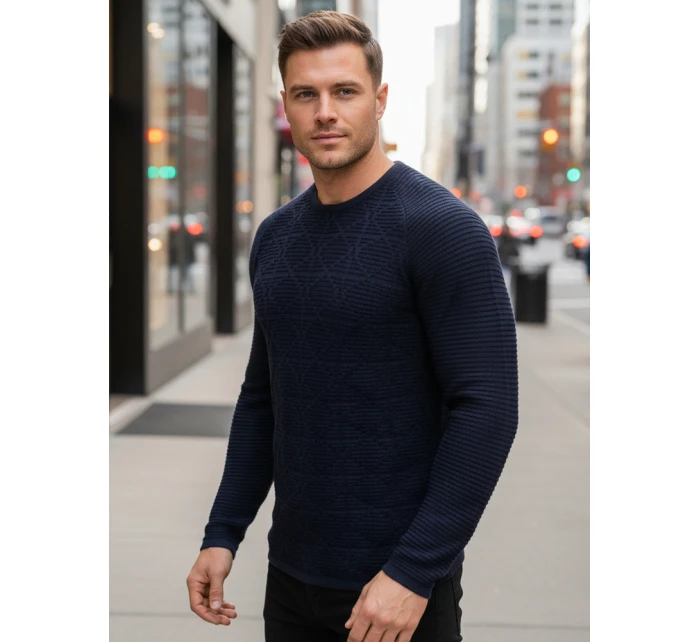 Pánský tmavě modrý svetr model 21995034 - FashionStreet Pánský tmavě modrý svetr model 21995034 - FashionStreet