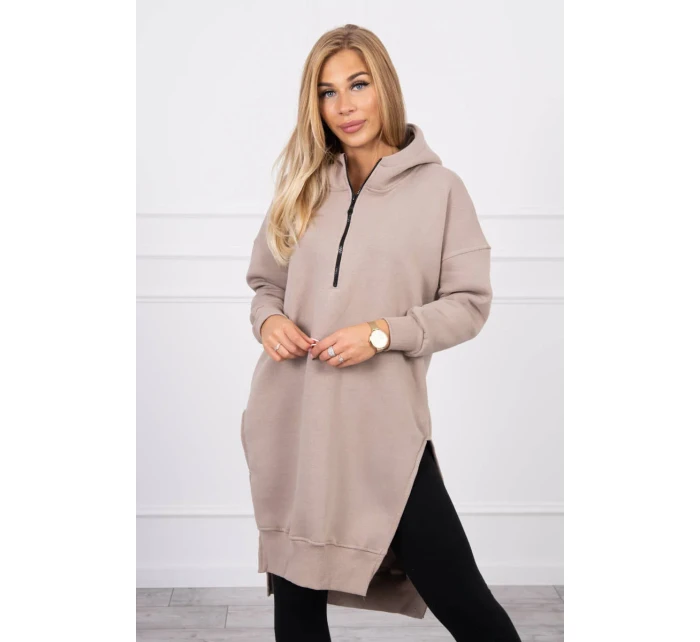 Zateplená mikina s bočnými rázporkami béžová