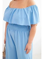 Dámský overal Plus Size s odhalenými model 22092406 s volánem a širokými nohavicemi modrý - K-Fashion Dámský overal Plus Size s odhalenými model 22092406 s volánem a širokými nohavicemi modrý - K-Fashion